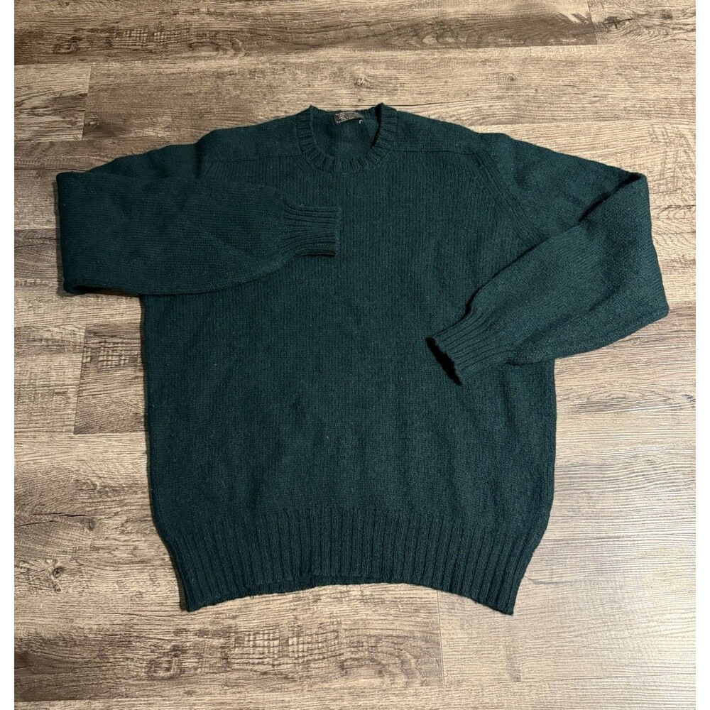 Brooks Brothers Mens Green Shetland Wool Knit Crewneck Pullover Sweater Solid